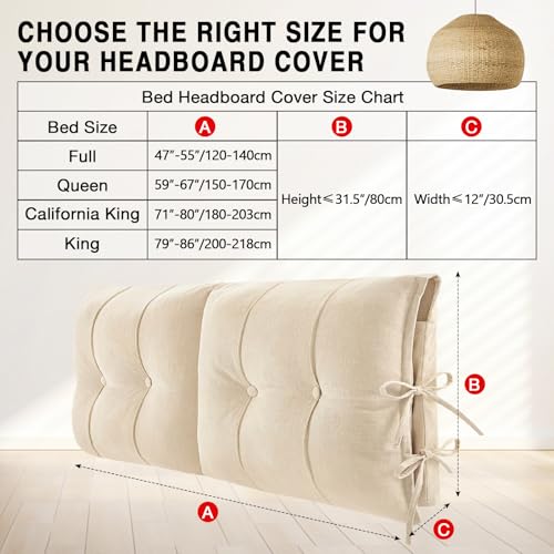 Thickened Velvet Headboard Cover with Pillow - Cream White, Queen Size