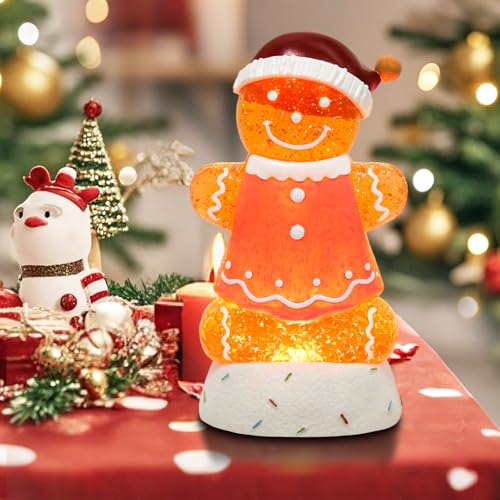 Pink Gingerbread Christmas Snow Globe Lantern with 8 Music Songs & 6H Timer - USB & Battery Operated Holiday Decor