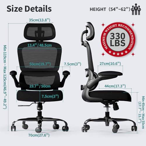 Ergonomic Mesh Office Desk Chair with Lumbar Support & Flip-Up Armrests