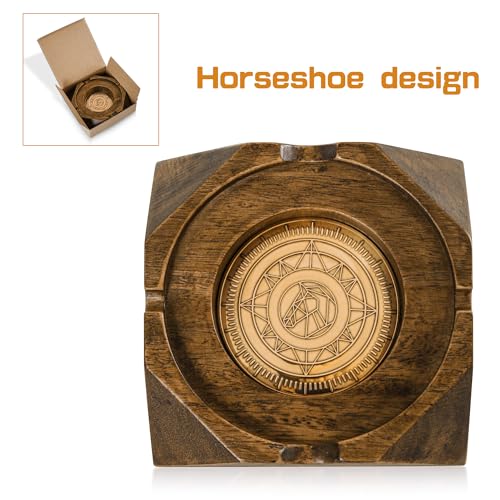 Wooden Cigar Ashtray with Aluminum Alloy Liner, 4-Groove Ash Tray