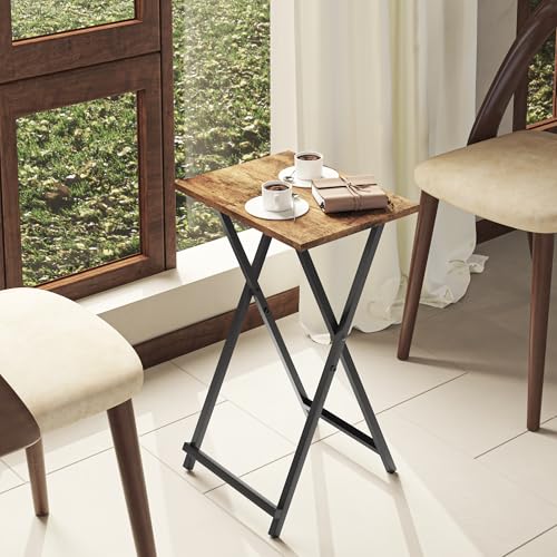 Foldable TV Tray Table Set of 2, Rustic Brown Portable Side Table