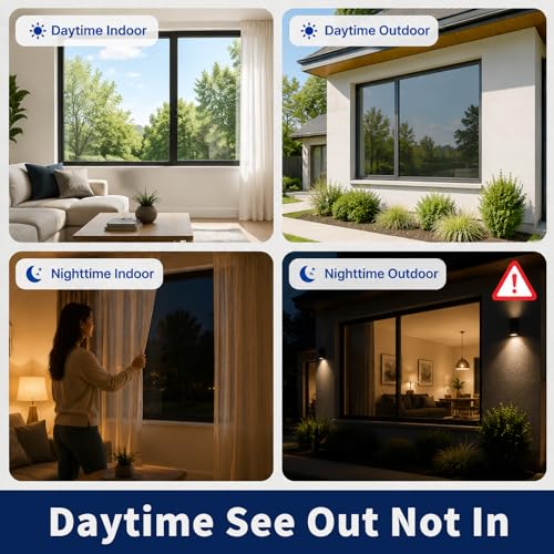 One Way Window Privacy Film, Heat Control Static Cling Mirror Tint, 17.5" x 6.5'