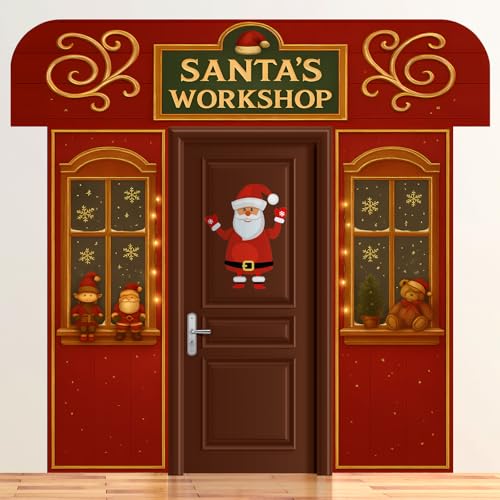 Santa’s Workshop Door Cover Set - 3 Pcs Christmas Party Decor