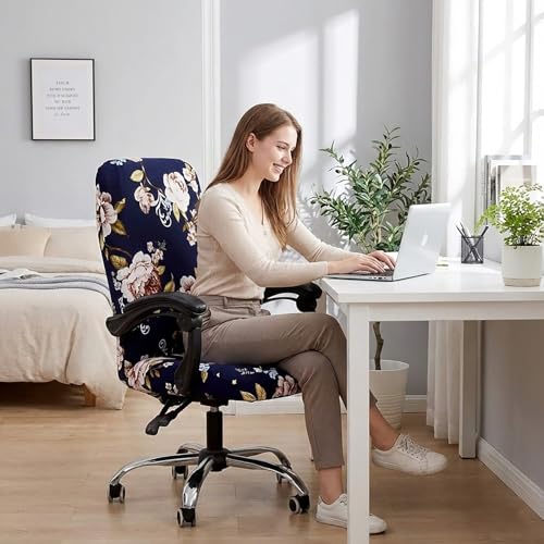 Stretch Office Chair Cover - High Back Slipcover, Peony, Large