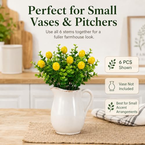 6 Pcs Artificial Lemon Branches for Home Decor - Faux Lemons & Greenery