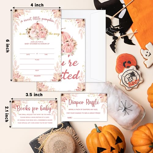 25-Piece Fall Pumpkin Baby Shower Invitation Set with Raffle Tickets