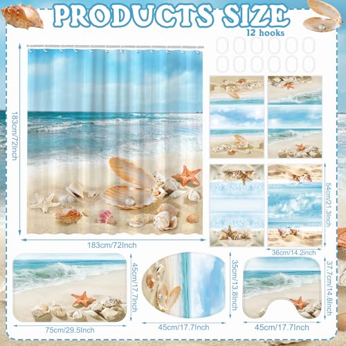 8-Piece Coastal Beach Bathroom Set with Shower Curtain, Mats, and Towels