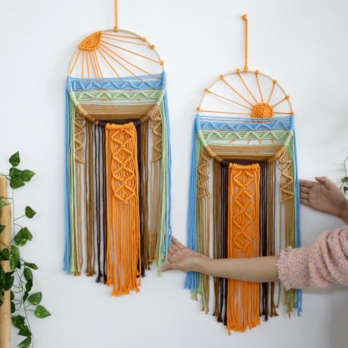 Handmade Macrame Wall Hanging Tapestry - Boho Sun Dream Catcher Decor