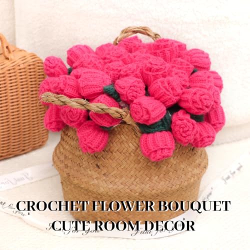 Red Rose Crochet Flower Bouquet Blanket 31 Inch Romantic Gift for Women