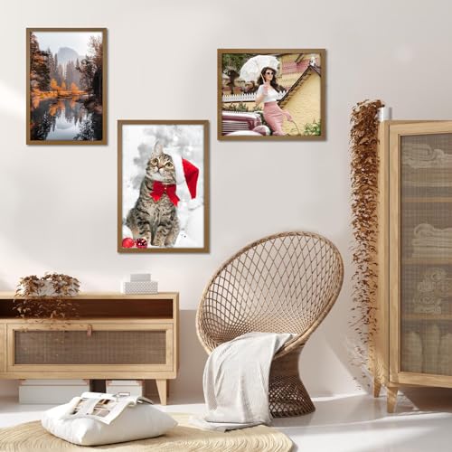 HLiWEGNS Light Brown 16x24 Poster Frame Set of 3 - Rustic Wall Gallery Frames