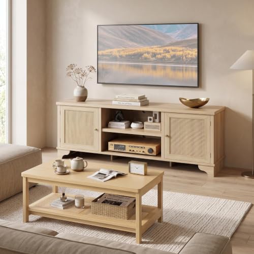2-Piece Rattan Living Room Set: 62-Inch TV Stand and Coffee Table