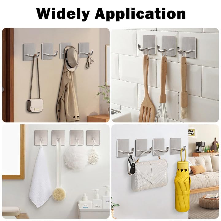 304 Stainless Steel Adhesive Towel Hooks - Brushed Nickel, 6 Pack