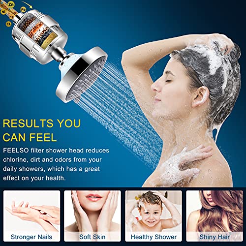 FEELSO Filtered Shower Head with 15-Stage Water Softener for Hard Water
