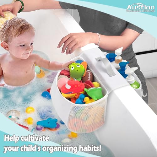 Saddle Mesh Bath Toy Organizer - 2 Compartment Tub Edge Storage Holder