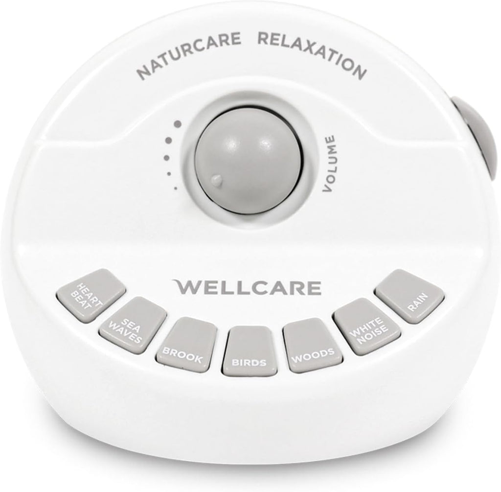 WELLCARE Sound Machine - White Noise & 7 Nature Sounds for Relaxation | Adjustable Volume & Timer
