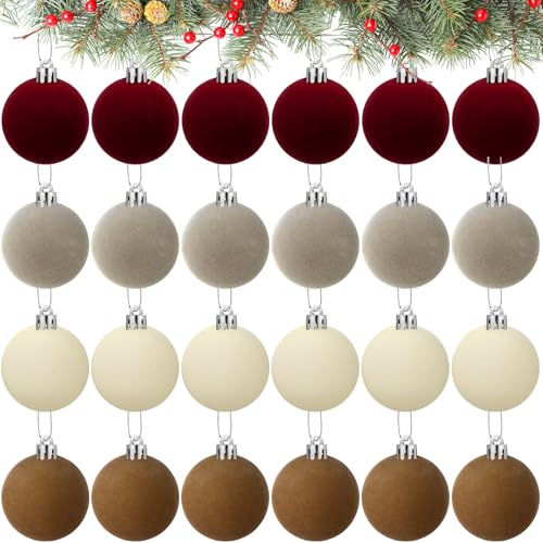 Menkxi 24 Pcs Velvet Christmas Ornaments Set - Flocking Ball, Colorful, 1.97''