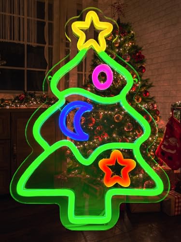 Pedaiah Christmas Tree Neon Sign LED - Holiday Wall Decor, USB Powered, 8.7x12.7 Inches