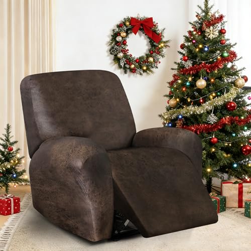 4-Piece Stretch Leather-Look Recliner Chair Cover & Furniture Protector