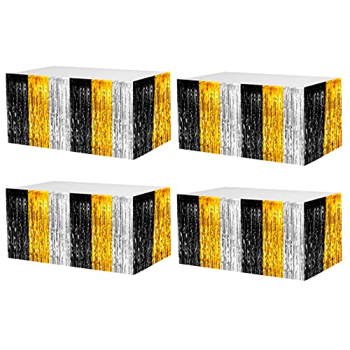 Gold Silver Black Metallic Foil Fringe Tinsel Table Skirts 4 Pack 29x108 Inch Party Decor