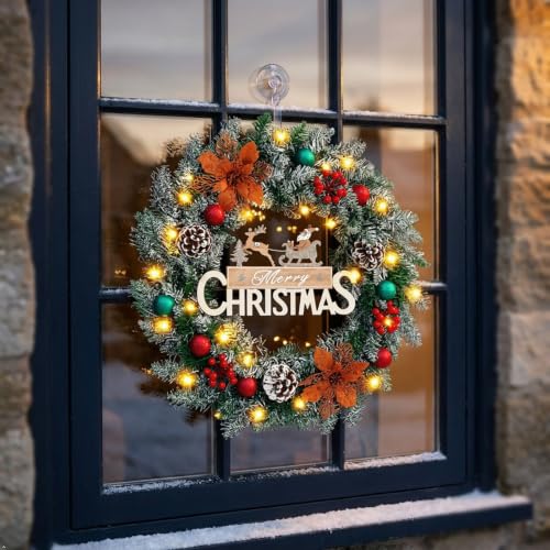 24 Inch Prelit Christmas Wreath with LED Lights – Battery Powered, Tenrry (Variation: 24inch)
