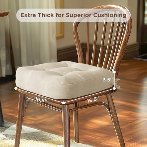 D-Shape Memory Foam Dining Chair Cushions, 6 Pack, 3.5 Inch Thick, Beige