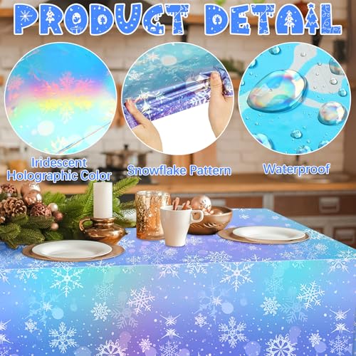 NOVWANG Snowflake Winter Tablecloths 4 pcs Iridescent Holiday Decor, 54x108 inches