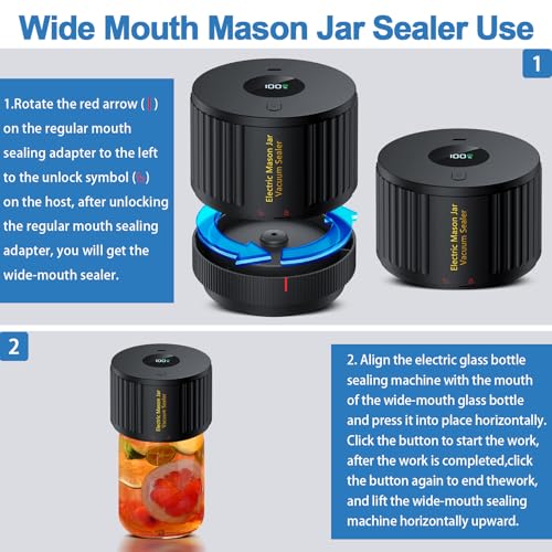 Electric Mason Jar Vacuum Sealer Kit for Wide & Regular Mouth Jars