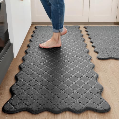 Anti-Fatigue Kitchen Floor Mats (2-Piece Set) - Scalloped Waterproof Rugs