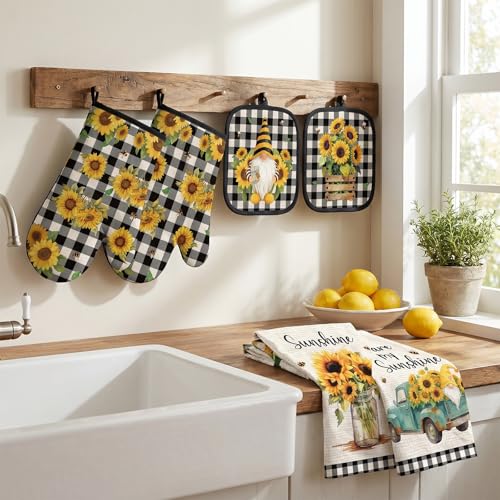 8-Piece Sunflower Kitchen Decor Set: Oven Mitts, Pot Holders & Hand Towels