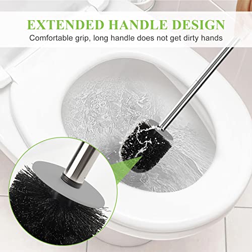 Compact Toilet Brush and Holder Set - Stainless Steel Handle, Space Saving