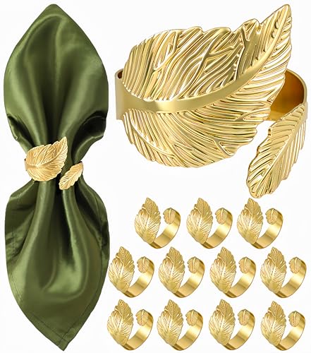Gold Laurel Leaf Napkin Rings, Set of 12 Solid Metal Table Decor