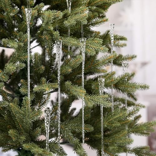 8 Pcs 11-Inch Clear Glass Icicle Ornaments for Christmas Tree Decoration