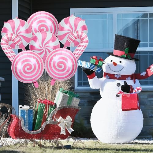 NOVWANG 24 Pcs Christmas Candy Foil Balloons - 18in Pink White Candy Theme