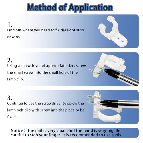 100pcs LED Rope Light Mounting Clips with 200 Screws, 11-13mm Clear PVC