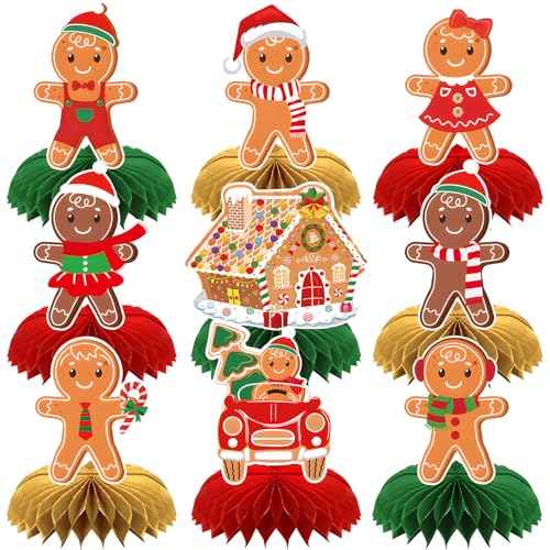 Gistome 9 Pieces Gingerbread Honeycomb Centerpieces - Gingerbread Themed Xmas Table Decor