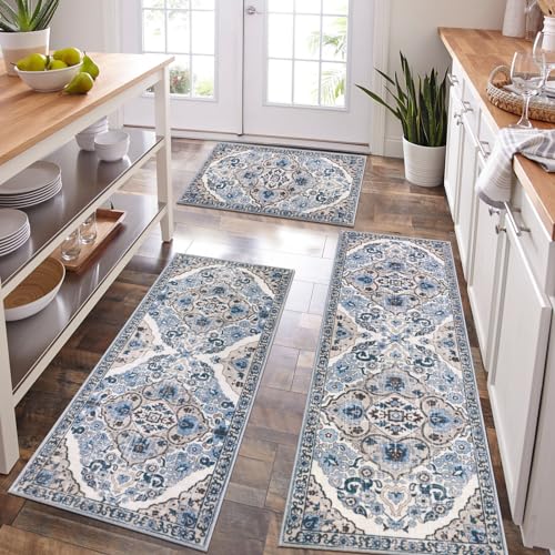 3-Piece Boho Kitchen Rug Set, Non-Slip Washable Farmhouse Floor Mats