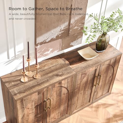 Arched Door Sideboard Buffet Cabinet with Adjustable Shelf, Rustic Oak