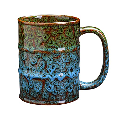 LGQ 20 Oz Ceramic Coffee Mug with Handle - Large Green & Blue Novelty Mug, Dishwasher & Microwave Safe