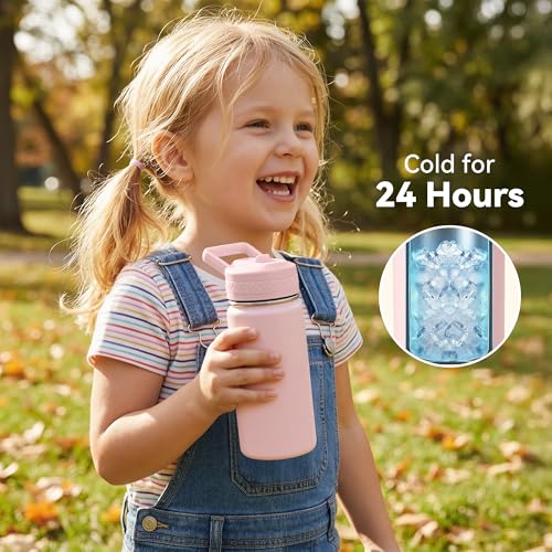 Insulated Stainless Steel Kids Water Bottle with Straw 12 oz Navy Blue