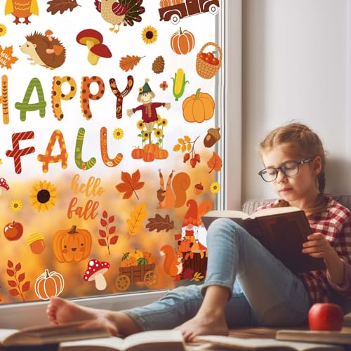 9 Sheets Fall Window Clings - Reusable Autumn Decor Stickers