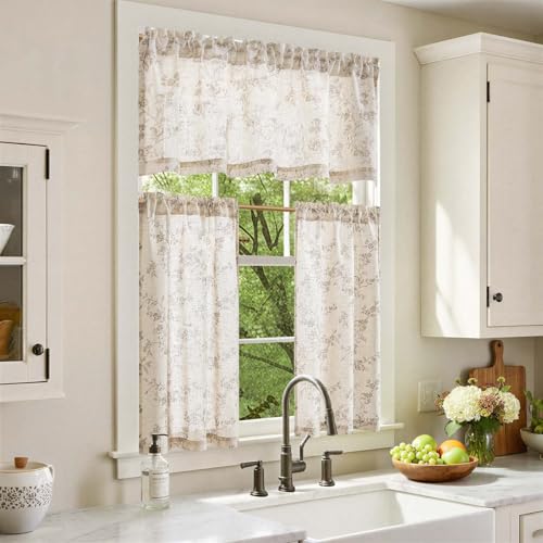 Floral Kitchen Tier Curtains and Valance Set - 3 Pieces, 36-Inch