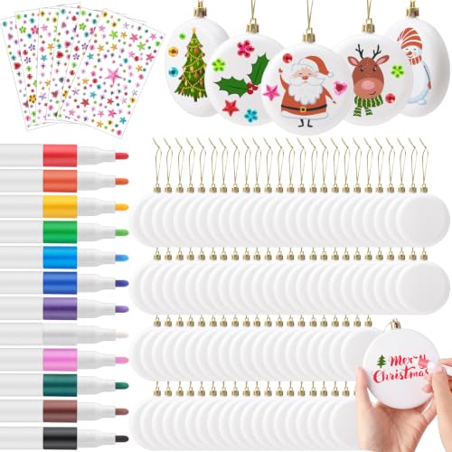 Syhood 100 Pcs 4-inch DIY Christmas Ornaments Flat White Ball Discs