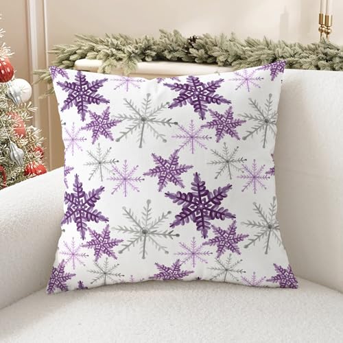 CaliTime 18 x 18 Purple Grey Christmas Decorative Throw Pillow Covers (Pack of 2)