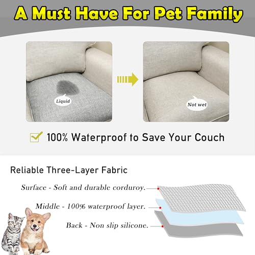 Waterproof Sofa Arm Covers Set of 2 - Non-Slip Armrest Protectors (Light Gray, 24"×20")