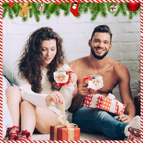 Willinglong 2 Pcs Santa Mugs – 10 oz Classic White Ceramic Christmas Cups (White, Pack of 2)