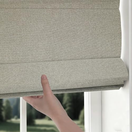 Cordless No-Drill Roman Shades - Blackout Window Blinds, 35" x 64", Beige