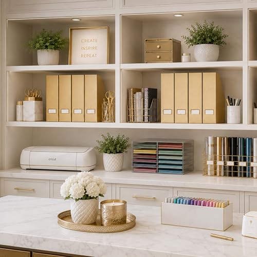 Gold Cardboard Magazine File Holder Set of 4 - Vertical Desk Organizer