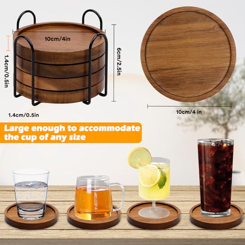Absorbent Wood Coaster Set with Holder - 4 Piece Drink Coasters