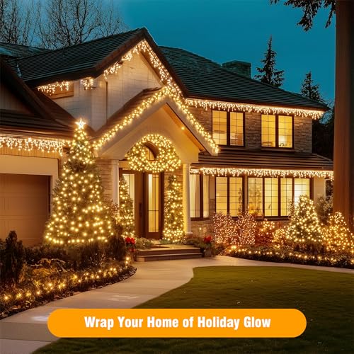 ASENEK 197ft 600LED Connectable Warm White Christmas Tree Lights with 8 Modes & 6h Timer