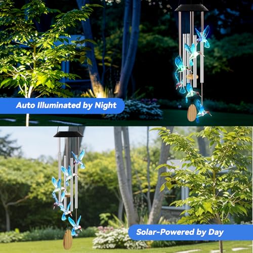 Solar Hummingbird Wind Chimes with Color Changing LED Garden Lights